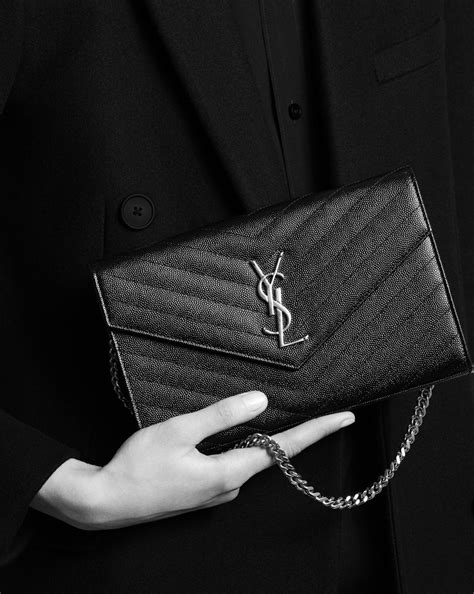 ysl medium monogram matelasse leather chain wallet|ysl wallet on chain small.